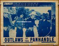 4b661 OUTLAWS OF THE PANHANDLE movie lobby card R53 cowboy Charles Starrett arresting crook!