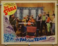 4b663 PAL FROM TEXAS movie lobby card '40 Bob Steele, Claire Rochelle, cool western fight scene!