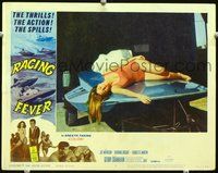 4b692 RACING FEVER lobby card #8 '64 great image of sexy girl in swimsuit laying on speed-boat!