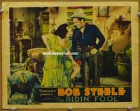 4b720 RIDIN' FOOL movie lobby card '31 cowboy Bob Steele smiles at pretty Josephine Velez!