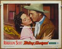 4b721 RIDING SHOTGUN movie lobby card #6 '54 Randolph Scott holds pretty Joan Weldon!