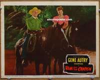 4b725 RIM OF THE CANYON movie lobby card #5 '49 Gene Autry & pretty Nan Leslie on horseback!