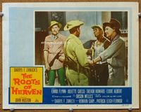 4b741 ROOTS OF HEAVEN movie lobby card #8 '58 cool image of safari hunter Errol Flynn!