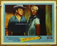 4b746 RUN FOR THE SUN movie lobby card #2 '56 cool image of Richard Widmark & Peter Van Eyck!