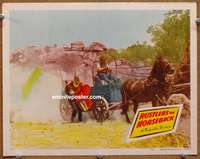 4b748 RUSTLERS ON HORSEBACK lobby card #3 '50 Allan Rocky Lane rescues Claudia Barrett from wagon!