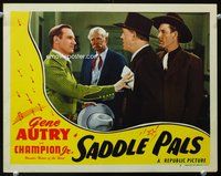 4b749 SADDLE PALS movie lobby card #7 '47 cool image of cowboy Gene Autry confronting bad men!