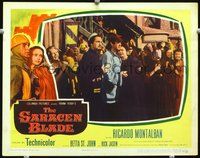 4b757 SARACEN BLADE movie lobby card '54 cool image of medieval Ricardo Montalban!