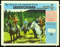 4b760 SASKATCHEWAN movie lobby card '54 great image of Alan Ladd & Shelley Winters on horseback!