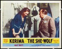 4b790 SHE-WOLF movie lobby card #5 '54 very sexy Kerima pulls her stockings up!