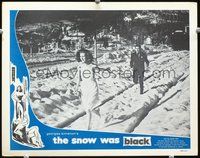 4b807 SNOW WAS BLACK lobby card '52 La neige etait sale, cool image of man chasing woman in snow!