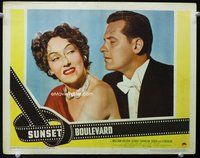 4b834 SUNSET BOULEVARD lobby card #7 '50 great close up of William Holden & smiling Gloria Swanson!