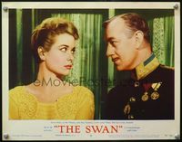 4b840 SWAN lobby card #5 '56 best close up of most beautiful Princess Grace Kelly & Alec Guinness!