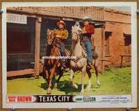 4b862 TEXAS CITY movie lobby card '52 cool western image of Johnny Mack Brown riding into town!