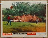 4b863 TEXAS LAWMEN lobby card '51 Johnny Mack Brown, Jim Ellison, great image of wild west shootout!