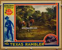 4b866 TEXAS RAMBLER lobby card '35 Bill Cody, great image of men on horseback getting clotheslined!