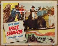 4b870 TEXAS STAMPEDE lobby card R52 cool western action border art of Charles Starrett & cowboys!