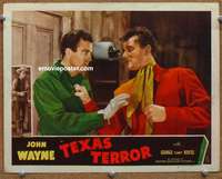 4b871 TEXAS TERROR movie lobby card #4 R40s great image of John Wayne settling a dispute!