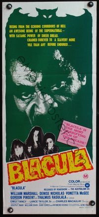 4d459 BLACULA Aust daybill '72 black vampire William Marshall is deadlier than Dracula, cool image!