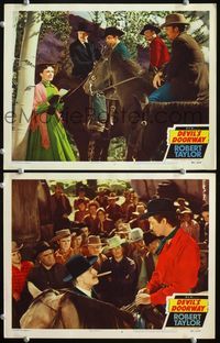 4g183 DEVIL'S DOORWAY 2 movie lobby cards '50 cowboy Robert Taylor, pretty Paula Raymond!