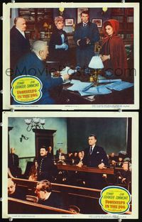 4g255 FOOTSTEPS IN THE FOG 2 movie lobby cards '55 Stewart Granger, Jean Simmons!