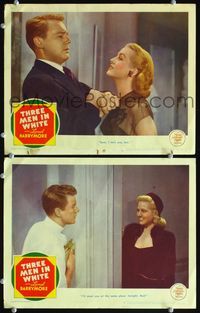 4g813 THREE MEN IN WHITE 2 movie lobby cards '44 Van Johnson intimidated by sexy Marilyn Maxwell!