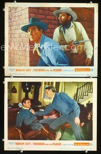 4g818 THUNDER OVER THE PLAINS 2 movie lobby cards '53 cavalryman Randolph Scott!