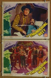 4g820 THUNDERING WEST 2 movie lobby cards '39 cowboy Charles Starrett, western!