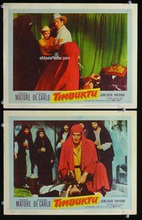 4g823 TIMBUKTU 2 movie lobby cards '59 Victor Mature holds Yvonne De Carlo!