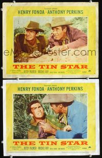 4g826 TIN STAR 2 movie lobby cards '57 close up of cowboys Henry Fonda & Anthony Perkins!