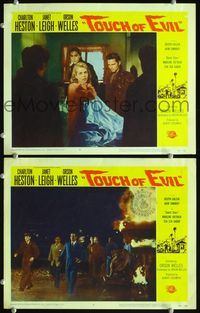 4g833 TOUCH OF EVIL 2 movie lobby cards '58 Orson Welles classic, Janet Leigh!