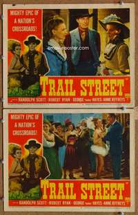 4g837 TRAIL STREET 2 movie lobby cards '47 cowboy Randolph Scott, Anne Jeffreys!