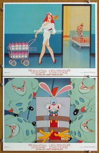 4g843 TUMMY TROUBLE 2 movie lobby cards '89 Roger & Jessica Rabbit, Baby Herman!