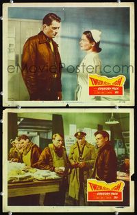 4g844 TWELVE O'CLOCK HIGH 2 movie lobby cards '50 Gregory Peck with pretty nurse, Dean Jagger!