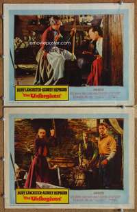 4g856 UNFORGIVEN 2 movie lobby cards '60 Burt Lancaster, pretty Audrey Hepburn