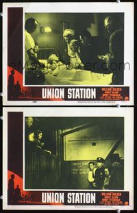 4g857 UNION STATION 2 movie lobby cards '50 William Holden, Nancy Olson, film noir!