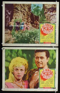 4g865 VALLEY OF THE DRAGONS 2 movie lobby cards '61 Jules Verne, In MONSTASCOPE!