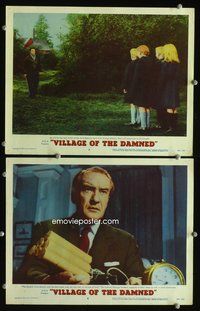 4g872 VILLAGE OF THE DAMNED 2 movie lobby cards '60 George Sanders, cool image of creepy kids!