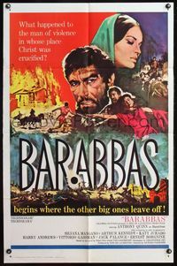 4h087 BARABBAS 1sh '62 Richard Fleischer, cool artwork of Anthony Quinn & Silvana Mangano!