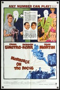 4h648 MARRIAGE ON THE ROCKS 1sh '65 Frank Sinatra, sexy bride Deborah Kerr & Dean Martin