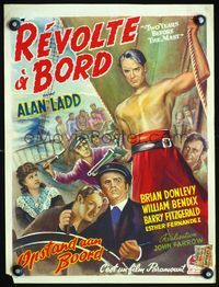 4k143 TWO YEARS BEFORE THE MAST Belgian '45 art of shirtless sailor Alan Ladd, Brian Donlevy!