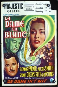 4k155 WOMAN IN WHITE Belgian '48 cool art of Eleanor Parker wrapped in question mark!