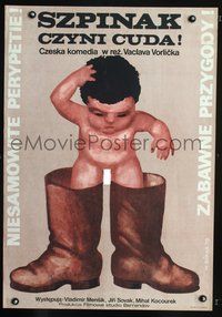 4k384 COZ TAKHLE DAT SI SPENAT Polish 23x33 '78 funny Wiktor Gorka art of baby in too-big boots!