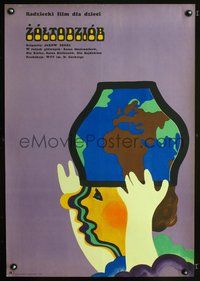 4k423 KAPLYA V MORE Polish 23x33 '73 cool Dabrowski art of woman w/world jar on her head!