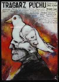 4k567 WARSZAWA ANNEE 5703 Polish 27x37 '92 surreal Andrzej Pagowski art of man wearing bird-mask!