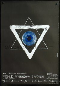 4k569 WEDLE WYROKOW TWOICH Polish 27x39 '84 wild Andrzej Pagowski art of eyeball in Star of David!