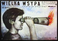 4k570 WIELKA WSYPA Polish 27x38 '92 Andrzej Pagowski art of boy looking through burning $100 bill!