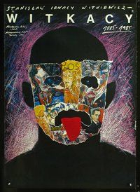 4k572 WITKACY Polish 27x37 '85 cool Andrzej Pagowski art of man with wild mask made of artwork!