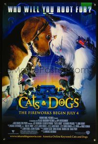 4m294 CATS & DOGS DS advance 1sh '01 who will you root for, wacky images of house pets!