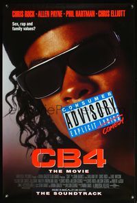 4m296 CB4 1sh '93 great image of rapper Chris Rock with consumer advisory sticker on mouth!