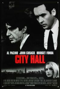 4m322 CITY HALL advance 1sh '96 cool b&w images of Al Pacino, John Cusack & sexy Bridget Fonda!